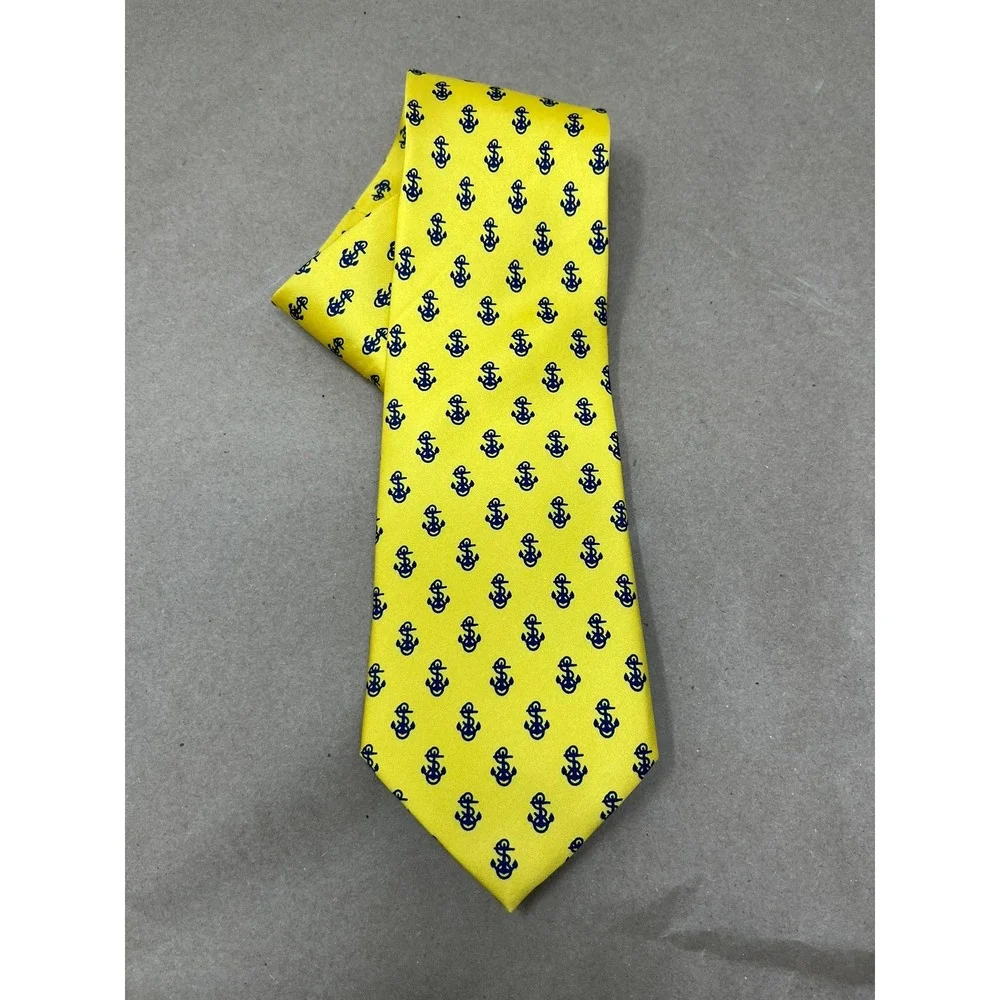 Rivetz of Boston Mens Silk Necktie Yellow Navy Blue Anchor Nautical Handmade Tie